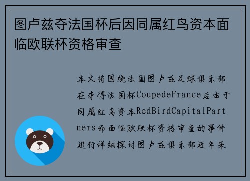 图卢兹夺法国杯后因同属红鸟资本面临欧联杯资格审查